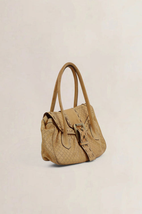 Céline Brown Leather Eyelet Satchel Shoulder Bag