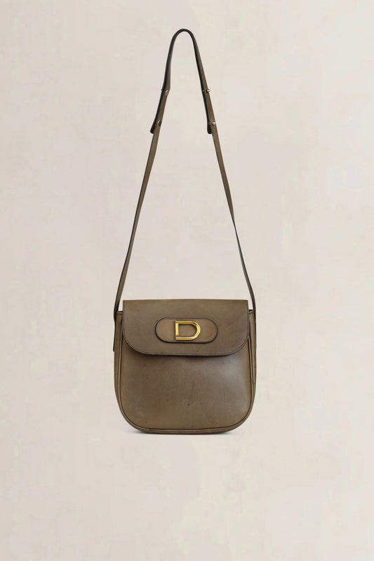 Delvaux Taupe "D" Leather Crossbody Bag