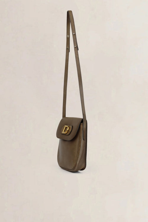 Delvaux Taupe "D" Leather Crossbody Bag