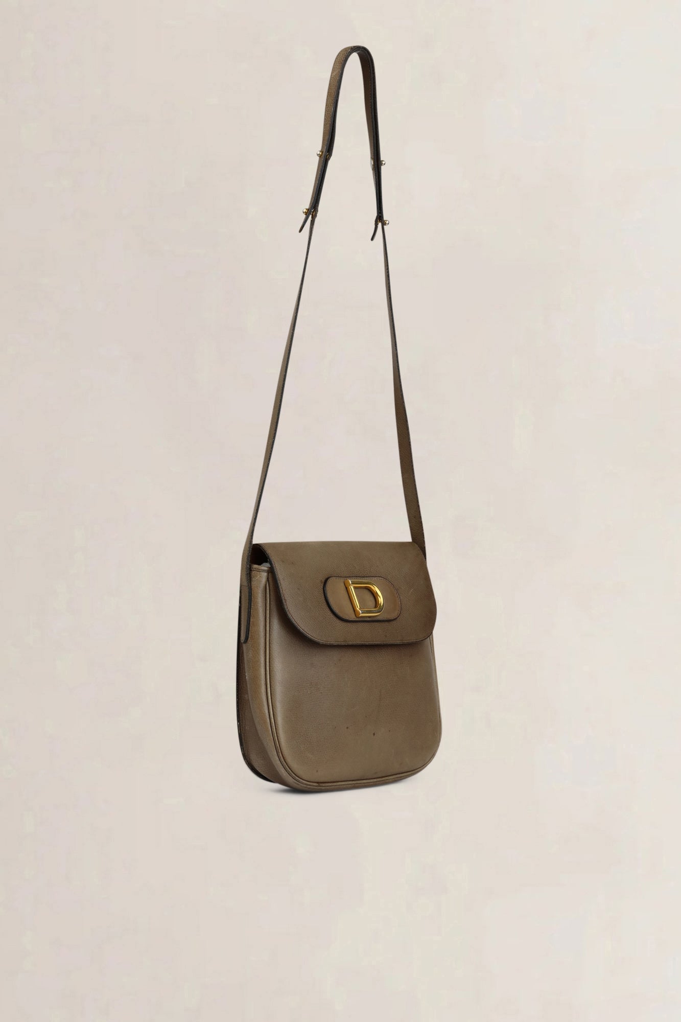 Delvaux Taupe "D" Leather Crossbody Bag