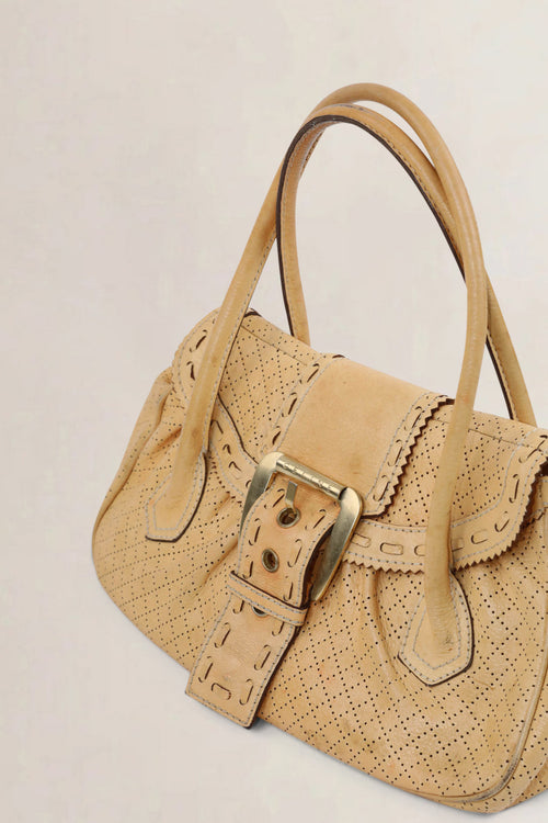 Céline Brown Leather Eyelet Satchel Shoulder Bag