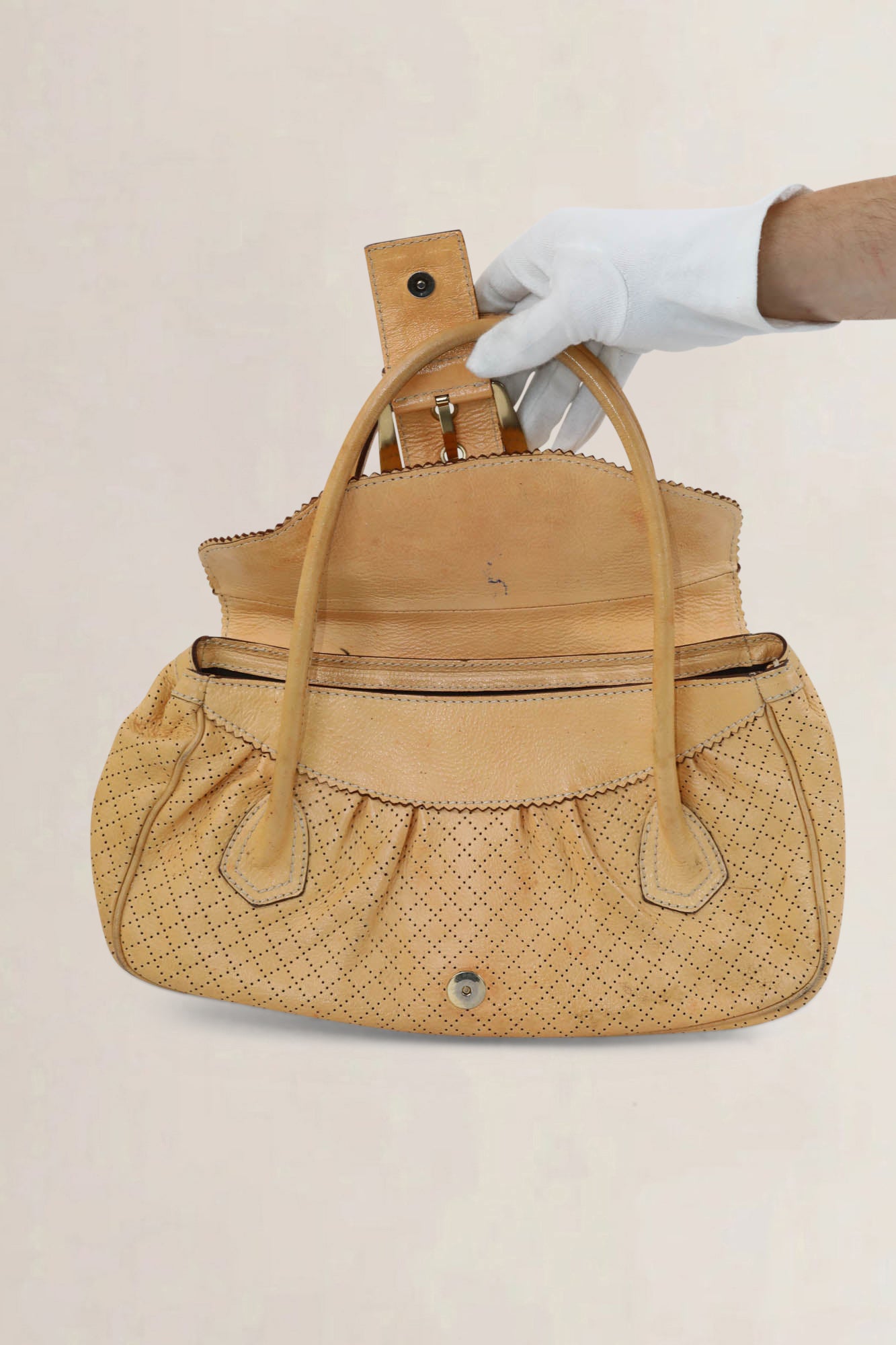 Céline Brown Leather Eyelet Satchel Shoulder Bag