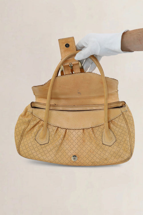 Céline Brown Leather Eyelet Satchel Shoulder Bag