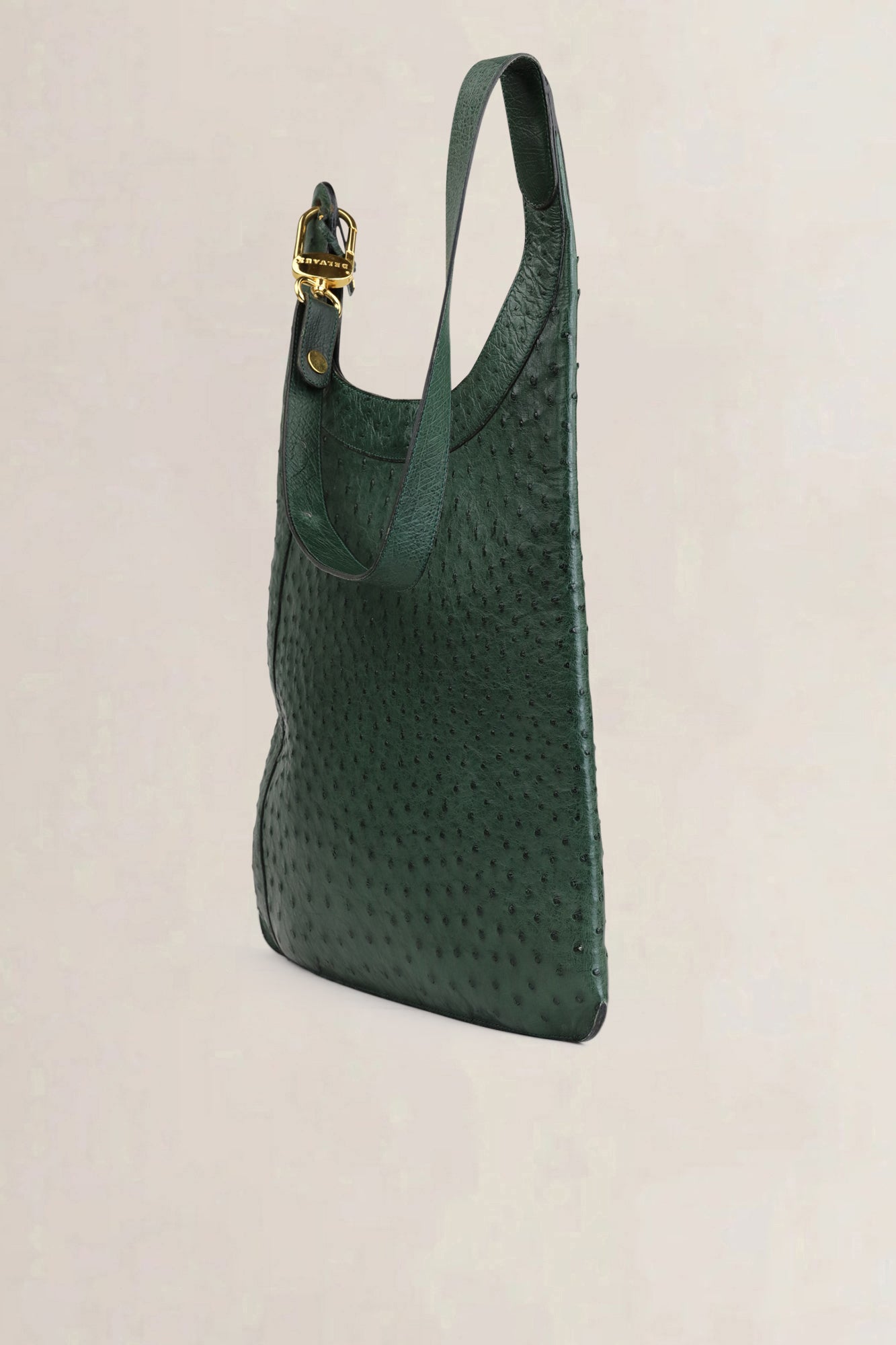 Delvaux Green Ostrich Leather Jongleur Shoulder Bag