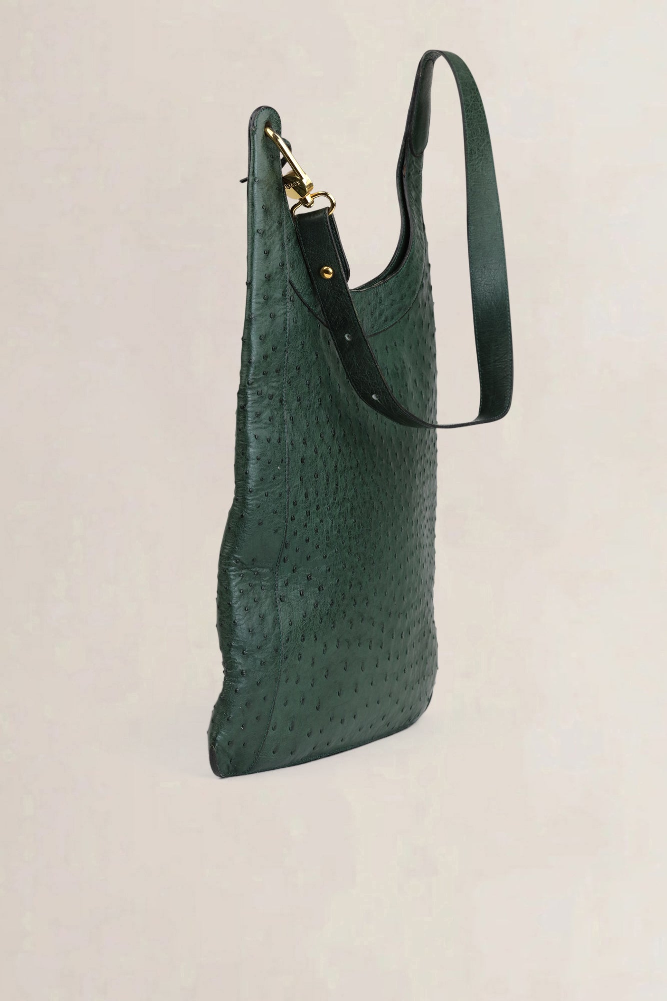 Delvaux Green Ostrich Leather Jongleur Shoulder Bag