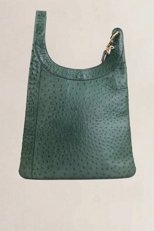 Delvaux Green Ostrich Leather Jongleur Shoulder Bag