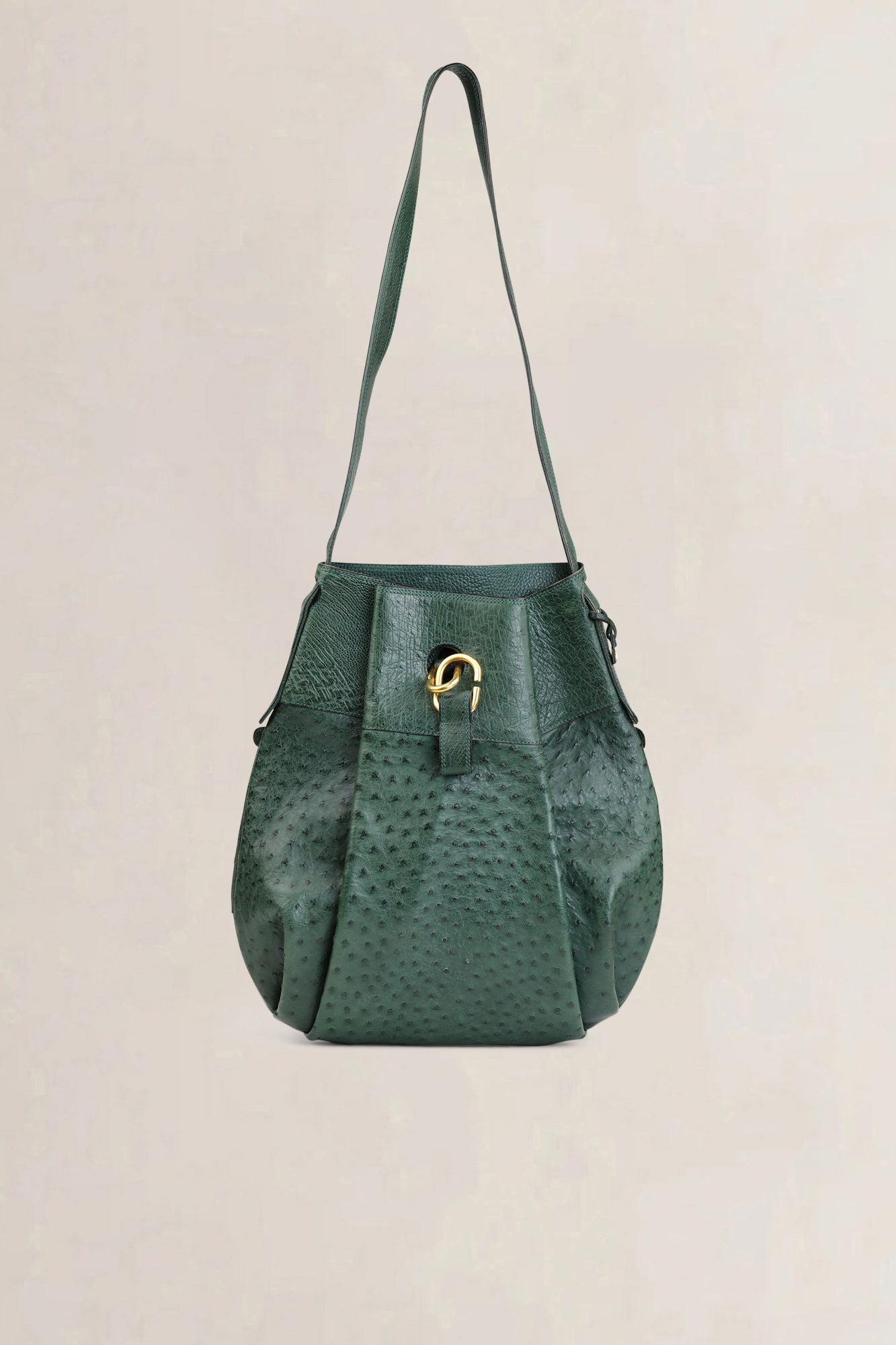 Delvaux Green Ostrich Leather Faust Shoulder Bag