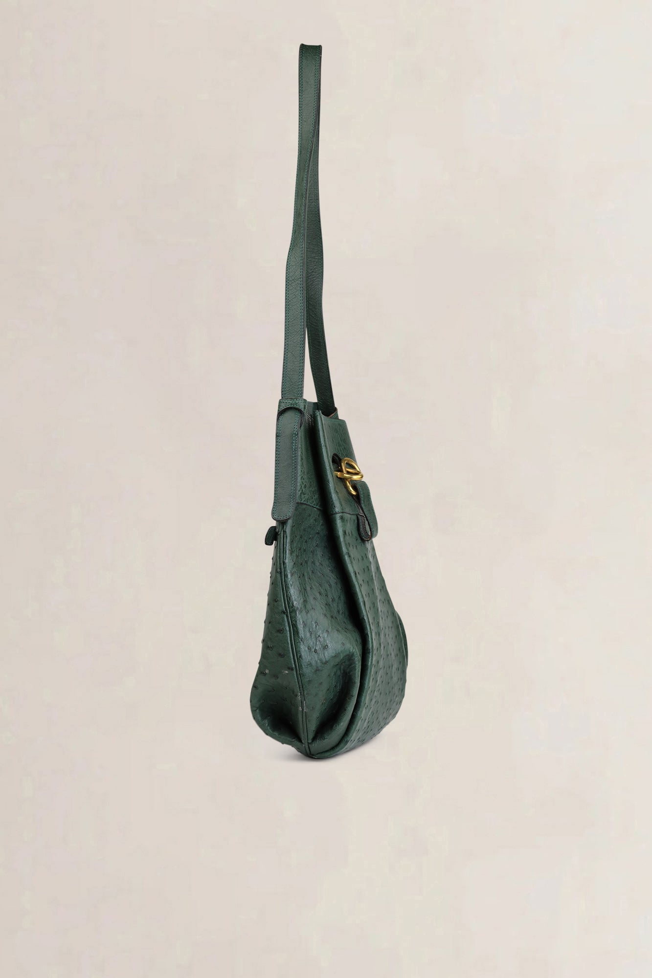 Delvaux Green Ostrich Leather Faust Shoulder Bag