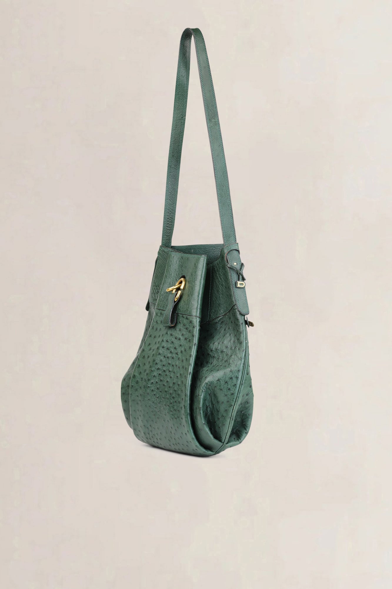 Delvaux Green Ostrich Leather Faust Shoulder Bag