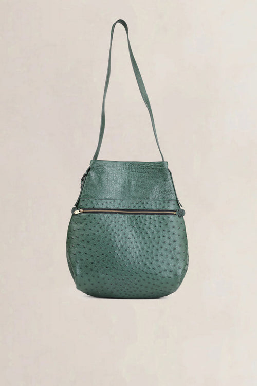 Delvaux Green Ostrich Leather Faust Shoulder Bag