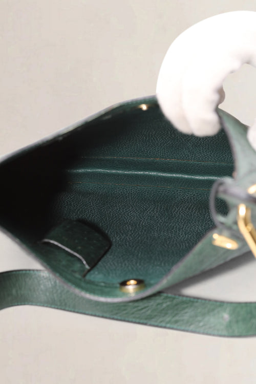 Delvaux Green Ostrich Leather Jongleur Shoulder Bag