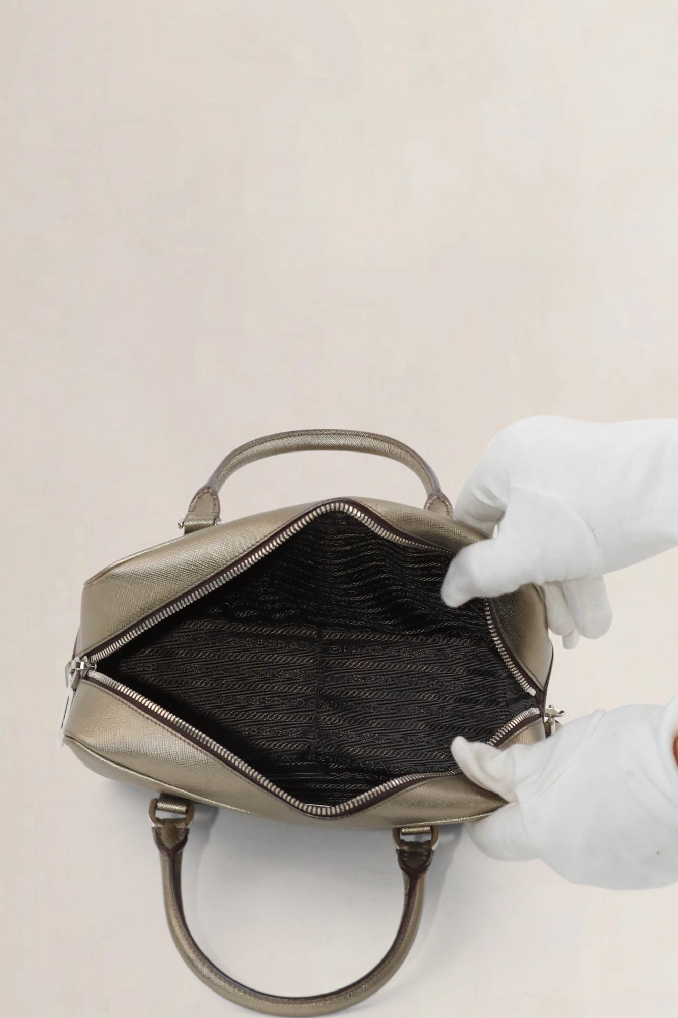 Prada Bronze Bauletto Top Handle Bag