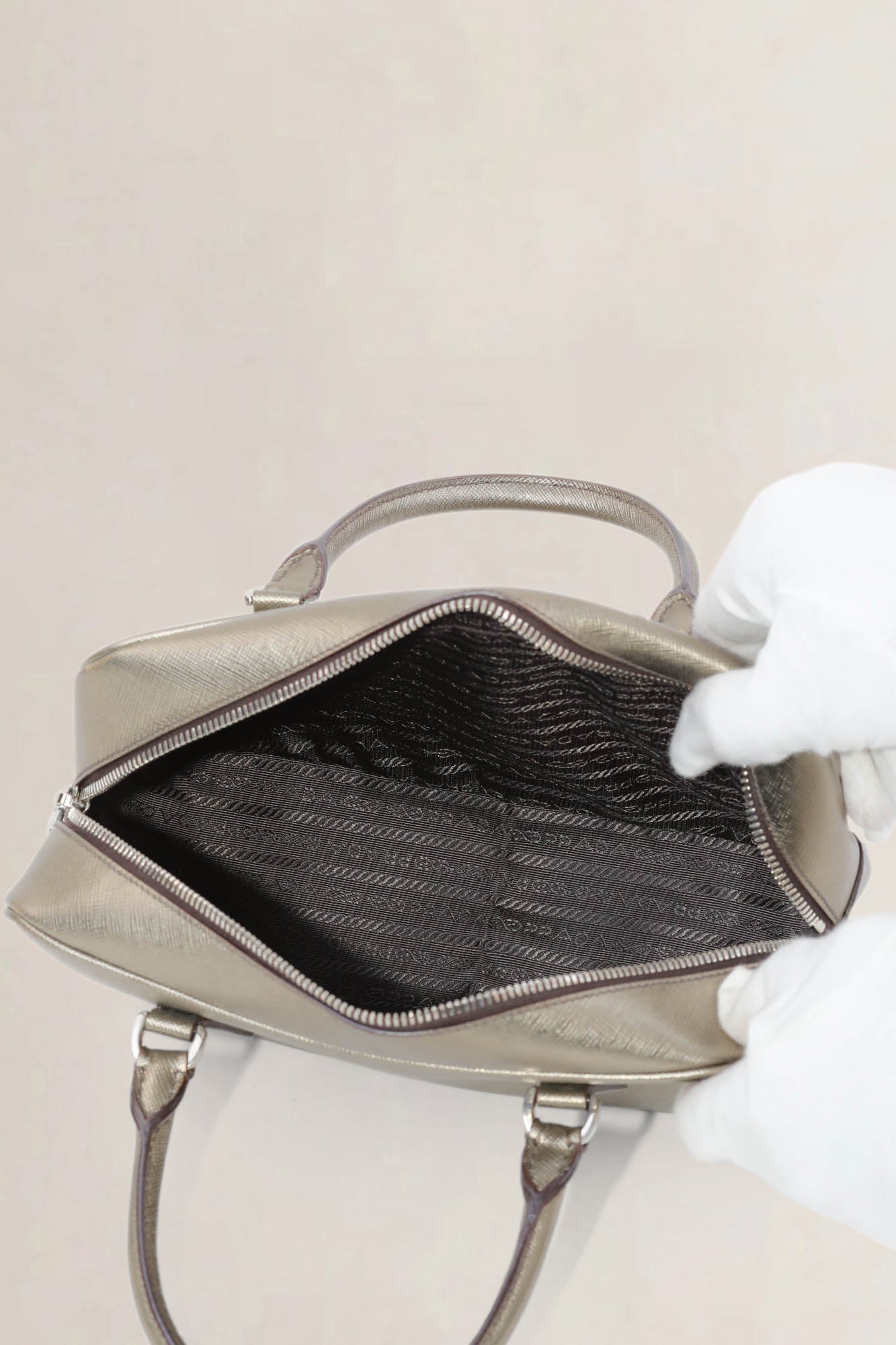 Prada Bronze Bauletto Top Handle Bag