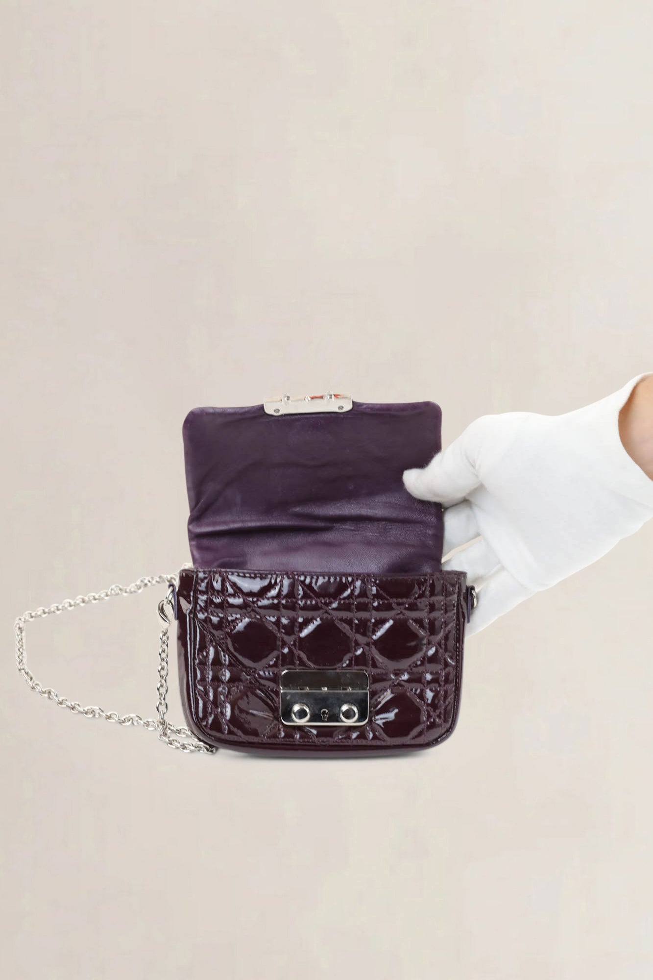 Christian Dior Burgundy Cannage Patent Leather Crossbody Bag