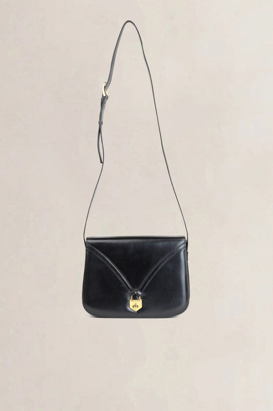 Vintage Céline Zwarte Leren Gouden Turnlock Crossbody Tas