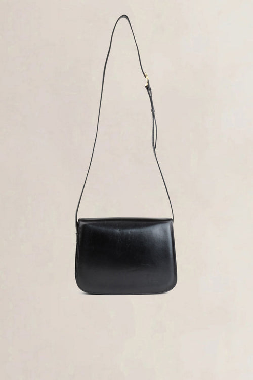 Sac à bandoulière vintage Céline en cuir noir avec fermoir doré