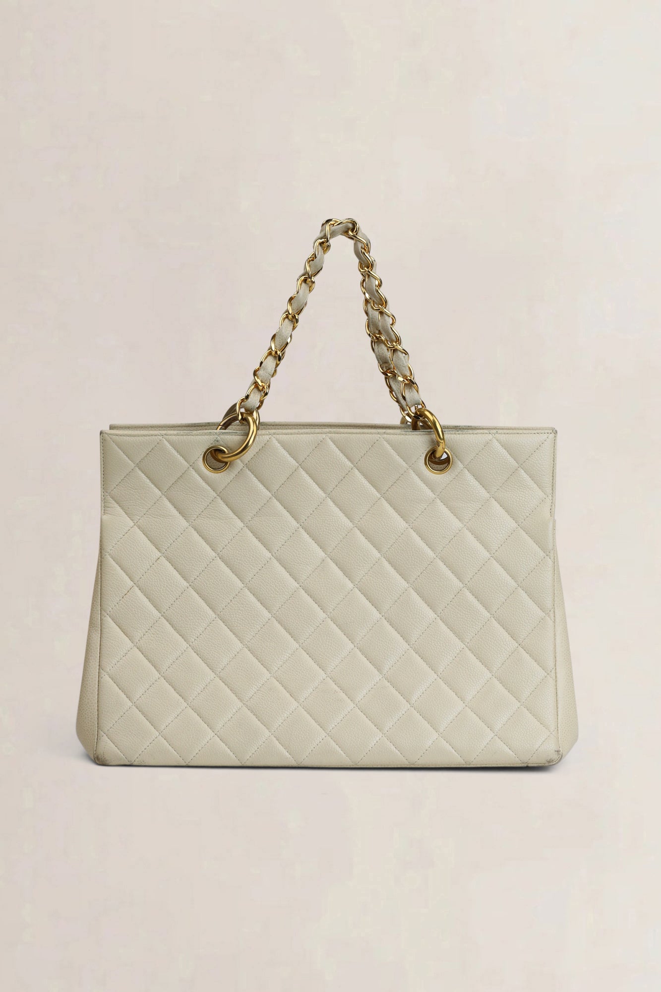 Chanel Cream Quilted Caviar Leather Shopping Tote Bag