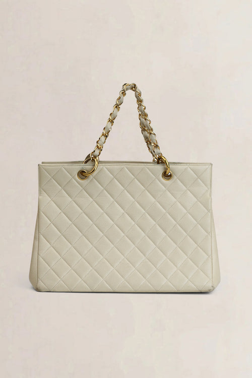 Chanel Cream Quilted Caviar Leather Shopping Tote Bag