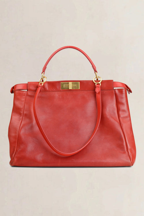 Fendi Red Peekaboo Large Shoulder Bag