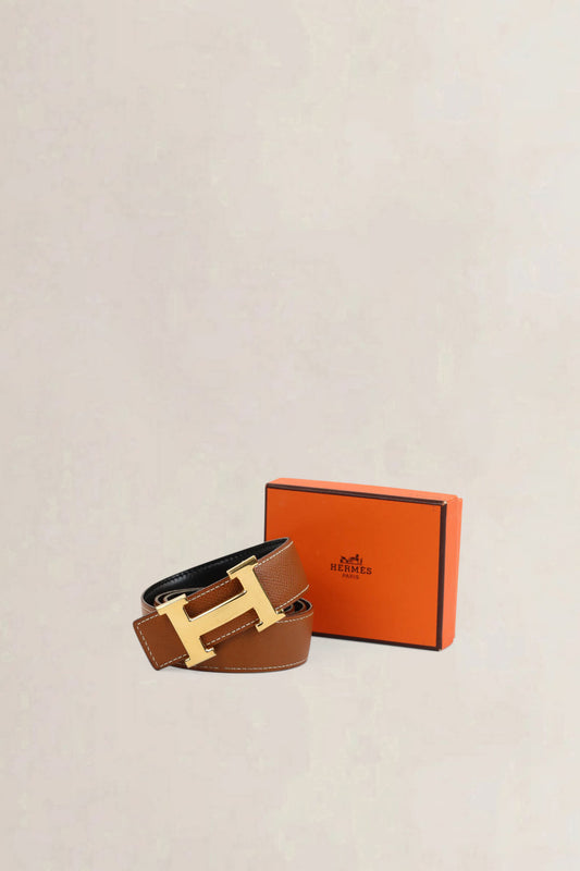 Hermès Reversible H Buckle Black/Gold Belt 80