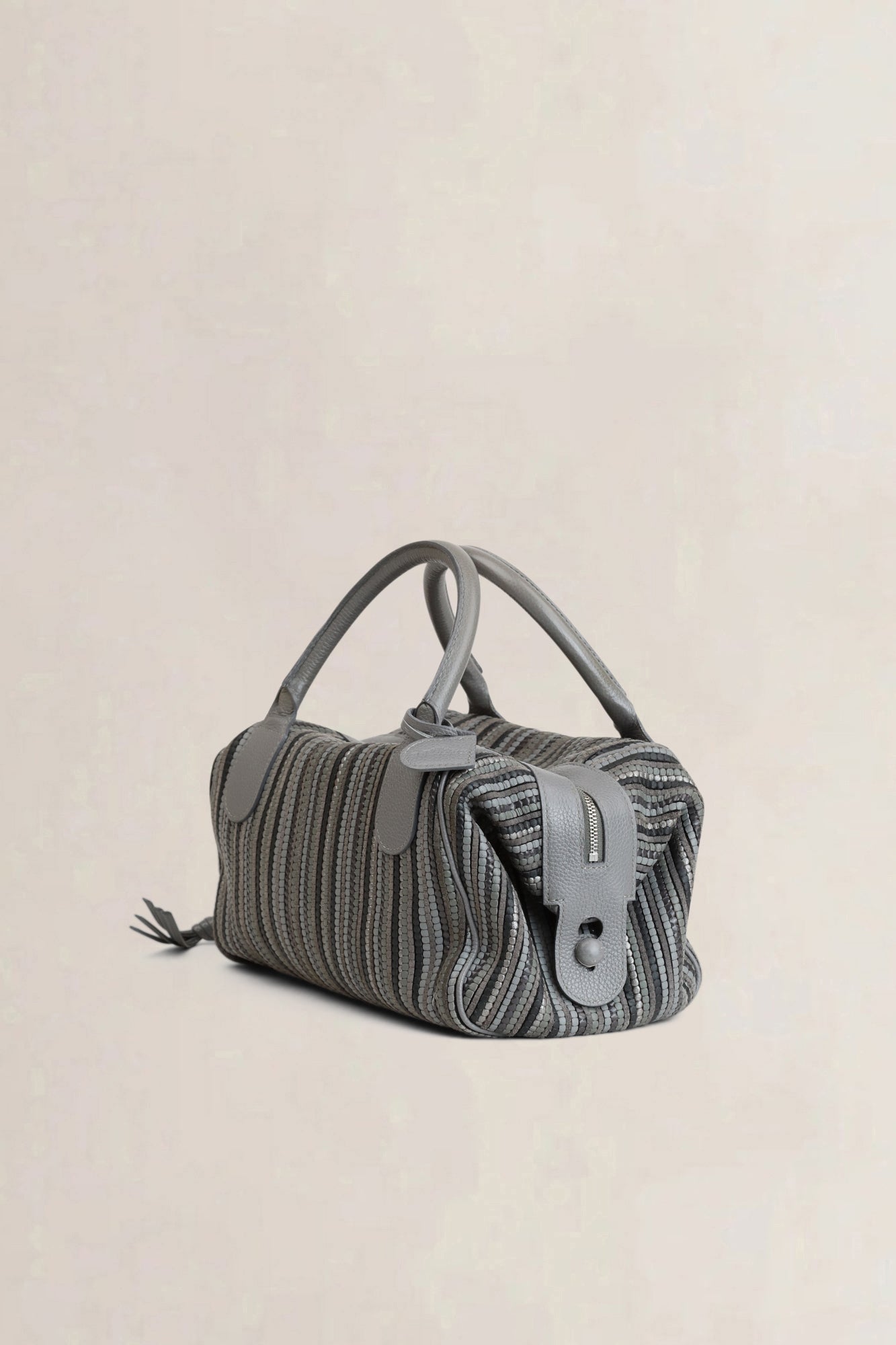 Delvaux Grey Gelato Toile De Cuir Leather Top Handle Bag