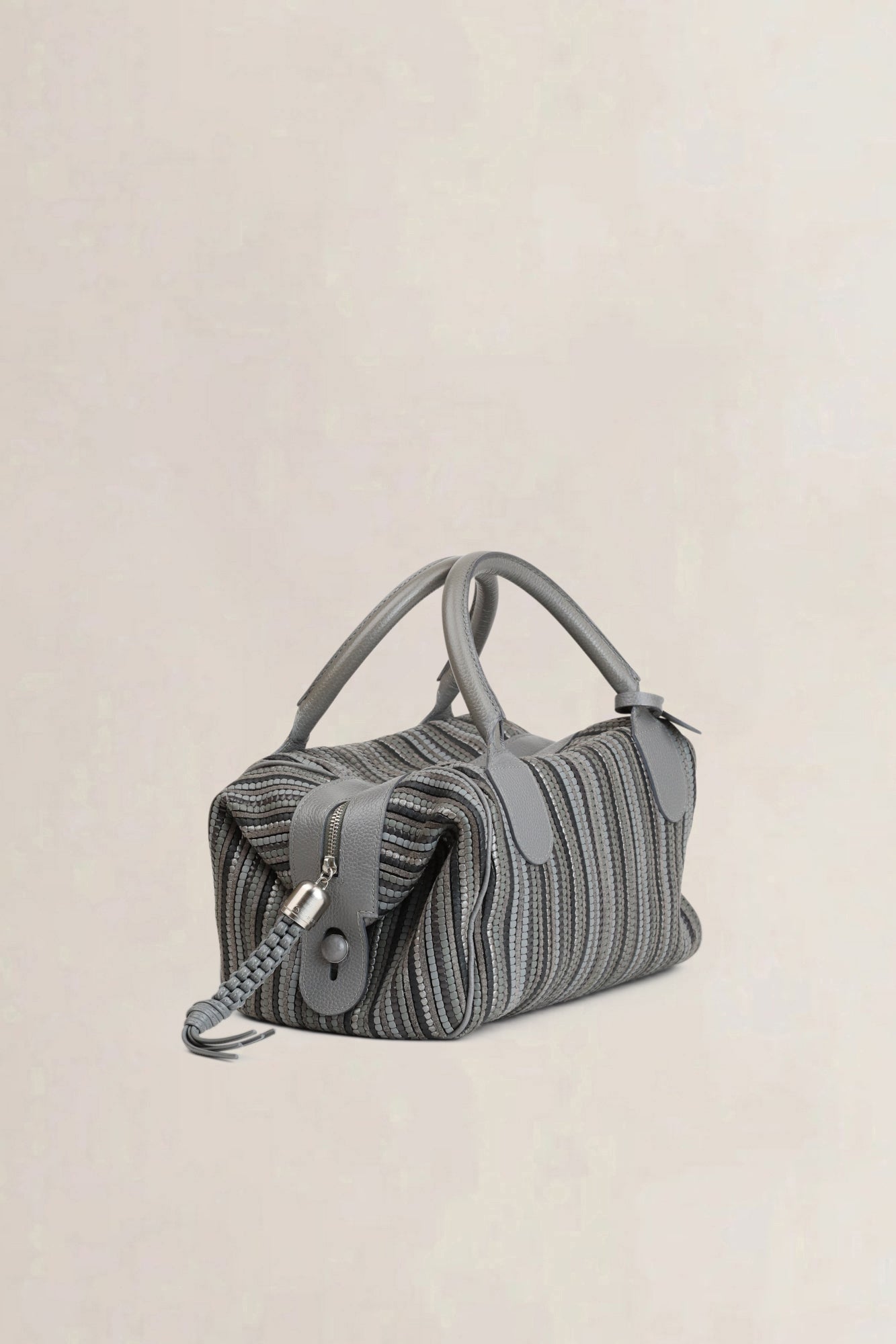 Delvaux Grey Gelato Toile De Cuir Leather Top Handle Bag