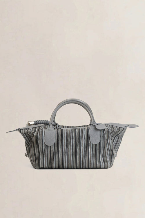 Delvaux Grey Gelato Toile De Cuir Leather Top Handle Bag