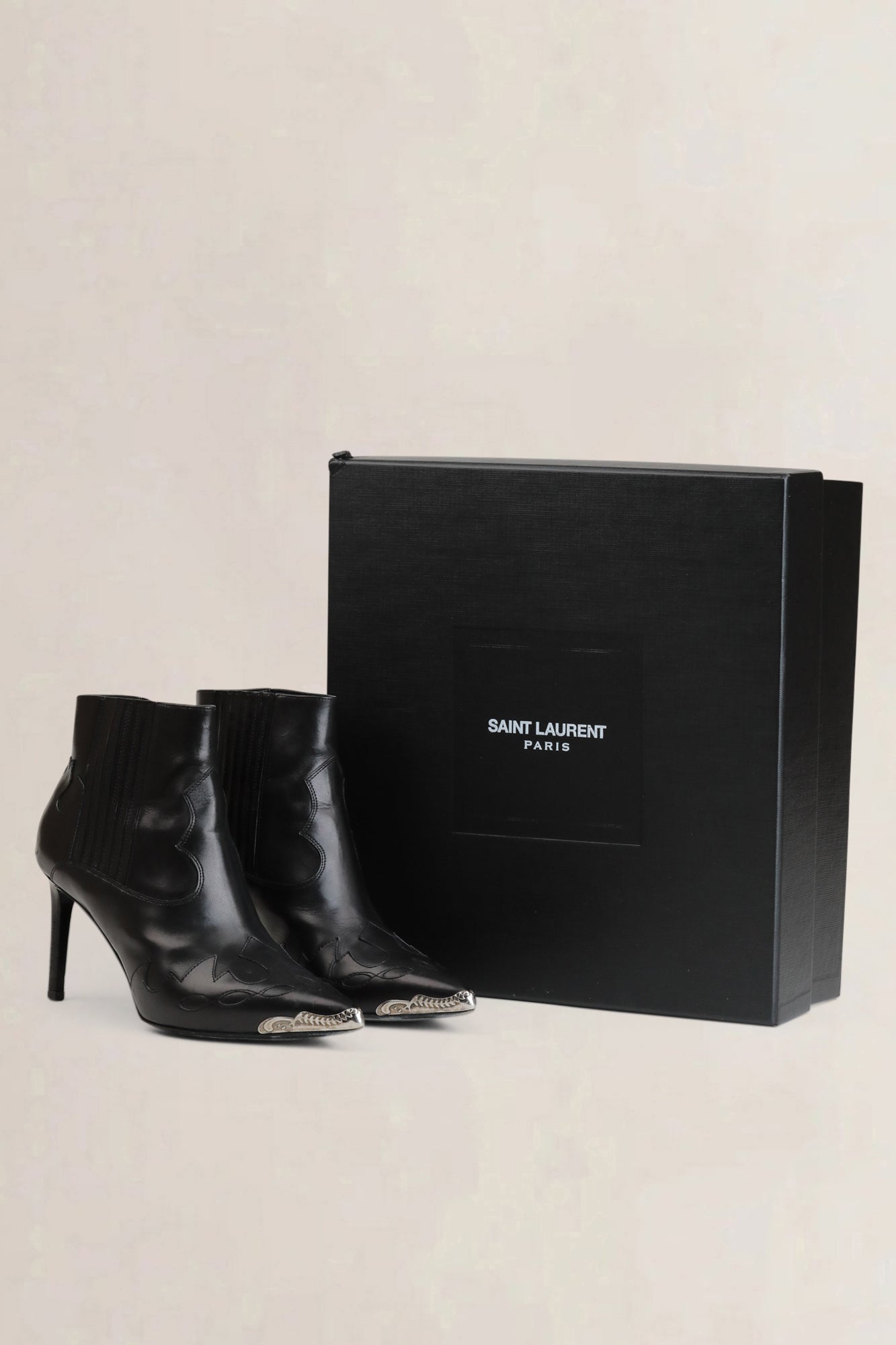 Saint Laurent Zwarte Leren Western Enkellaarzen