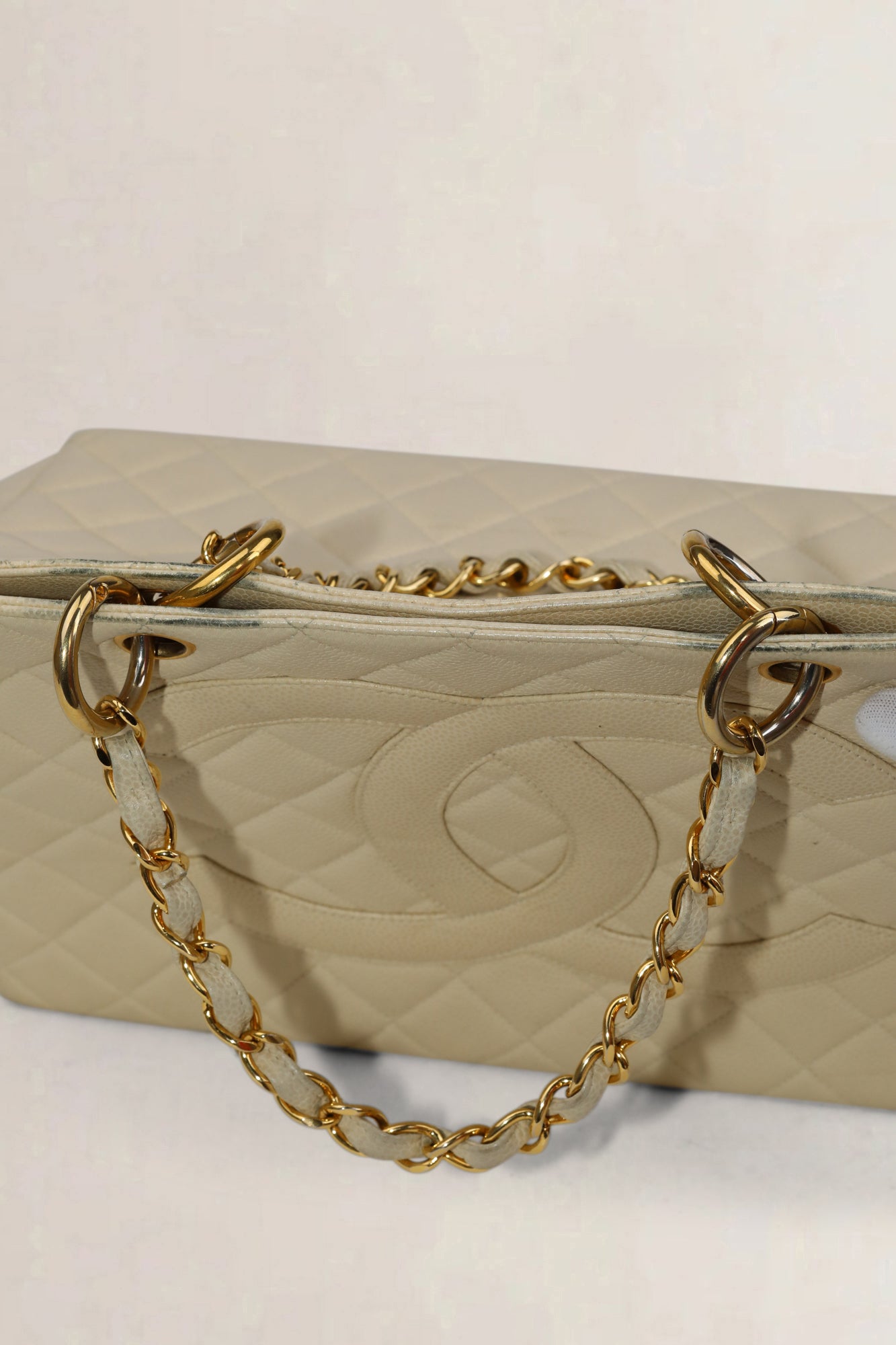 Chanel Cream Quilted Caviar Leather Shopping Tote Bag