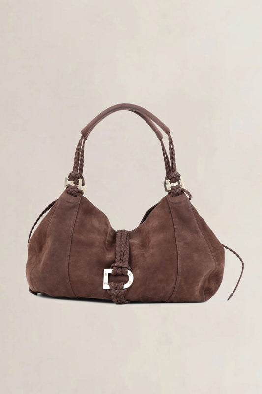 Delvaux Brown Nubuck Eugène GM Shoulder Bag