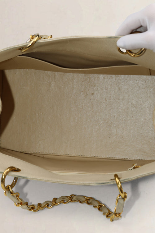 Chanel Cream Quilted Caviar Leather Shopping Tote Bag