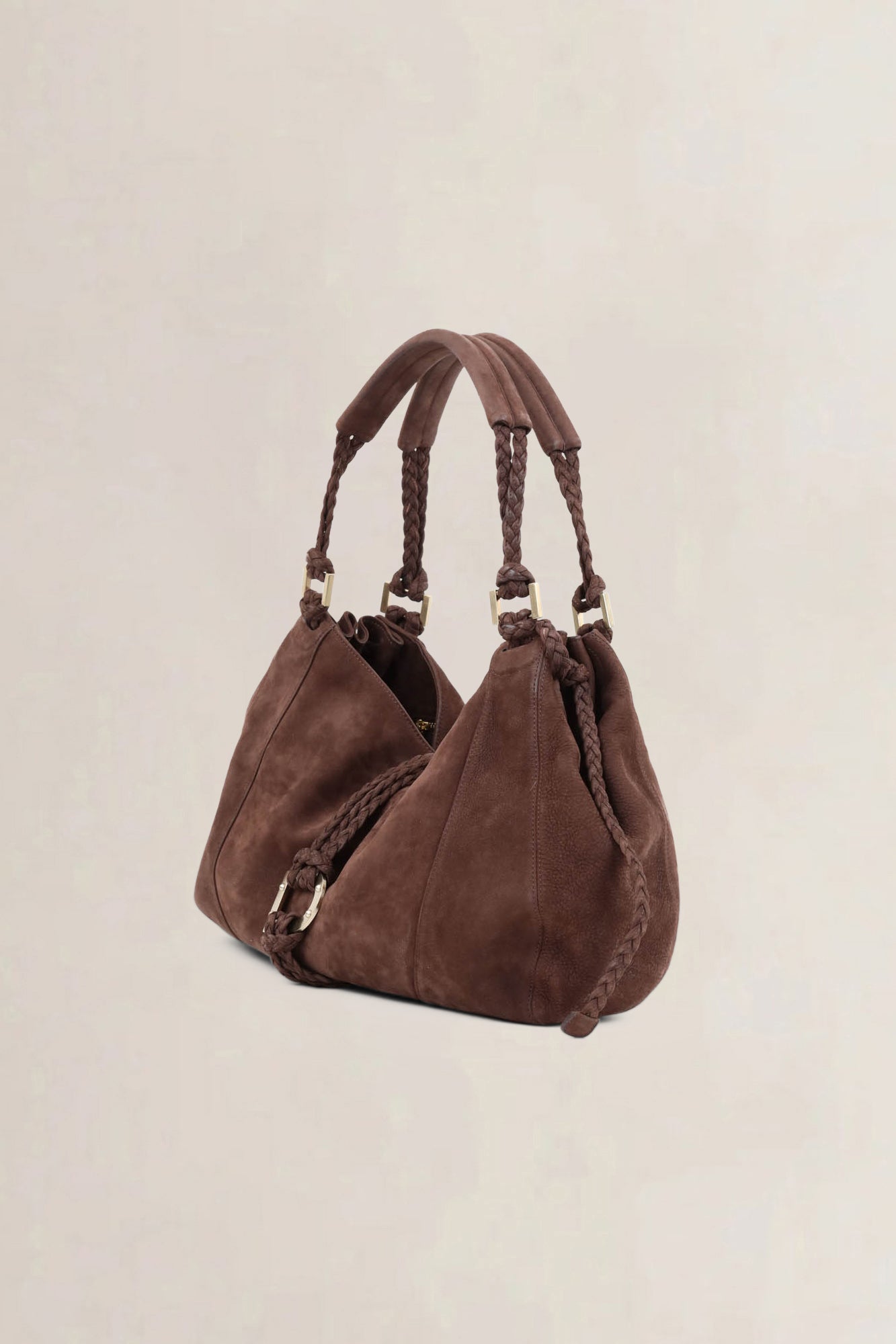 Delvaux Brown Nubuck Eugène GM Shoulder Bag