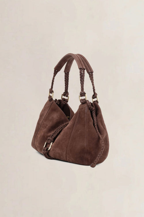 Delvaux Brown Nubuck Eugène GM Shoulder Bag