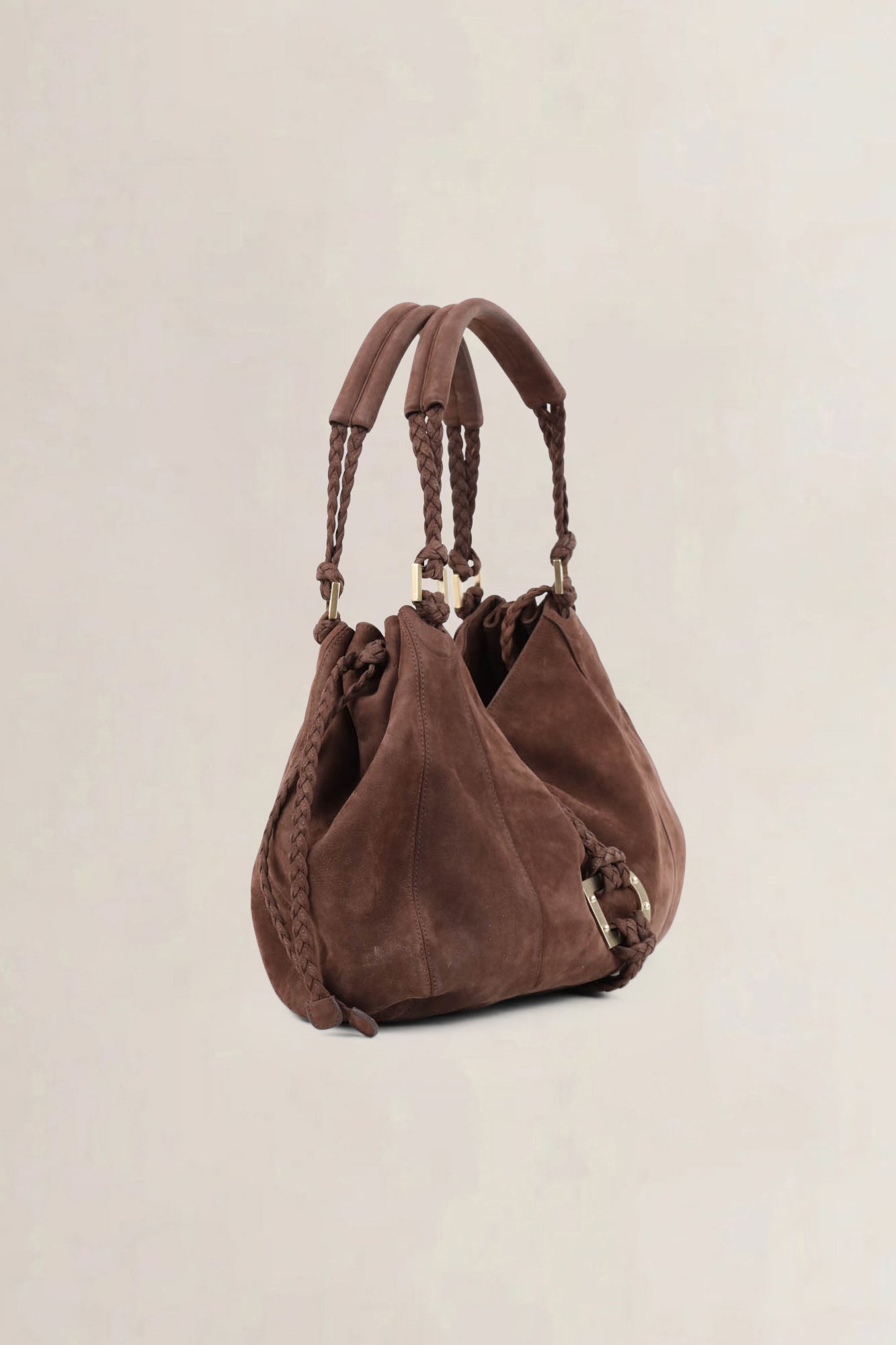 Delvaux Brown Nubuck Eugène GM Shoulder Bag