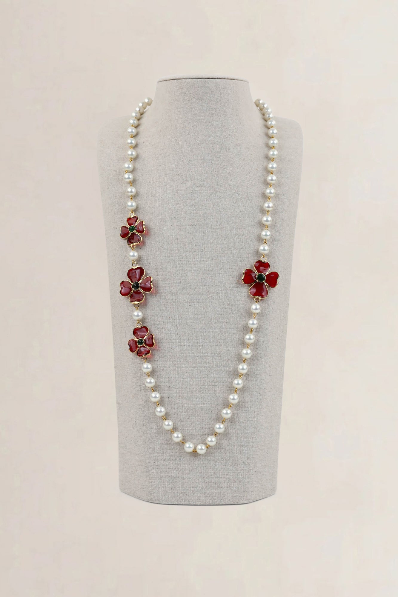 Red Flower Pearl Glass Necklace