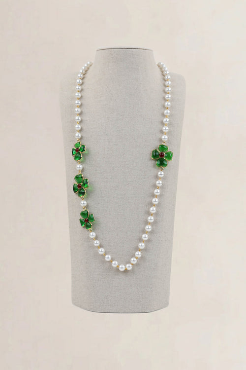 Green Flower Pearl Glass Necklace