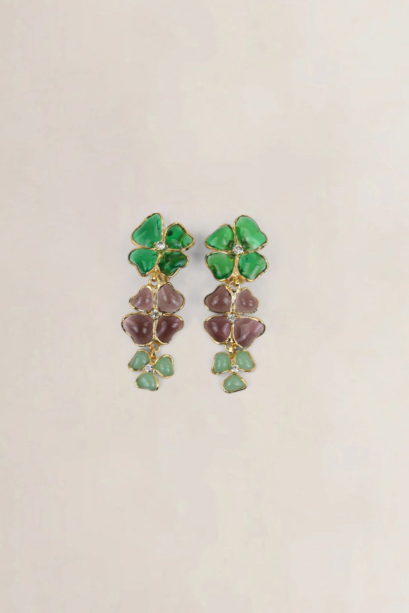 Green/Purple Clip-On Flower Earrings