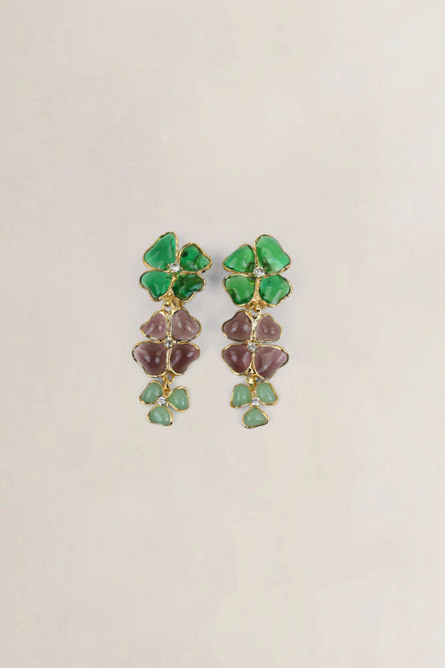 Green/Purple Clip-On Flower Earrings
