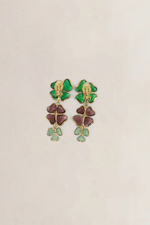 Green/Purple Clip-On Flower Earrings
