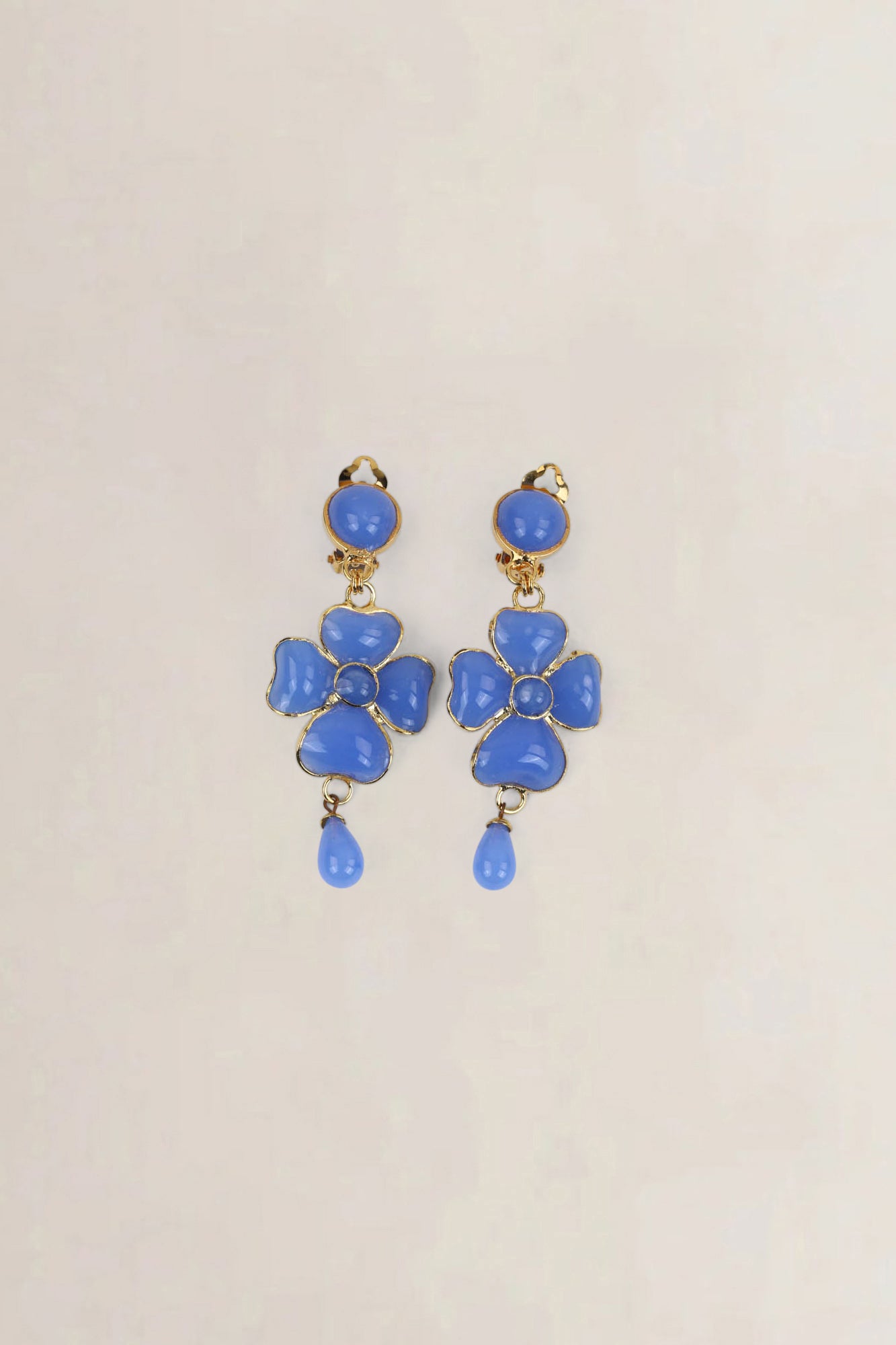 Blue Poured Glass Clip-On Earrings