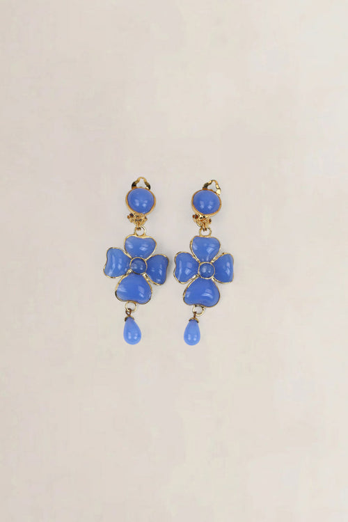 Blue Poured Glass Clip-On Earrings