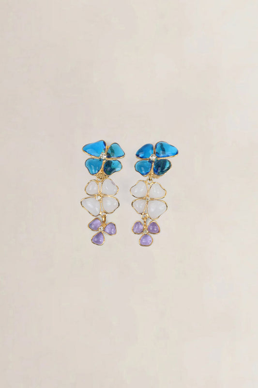 Blue/Transparent Clip-On Flower Earrings