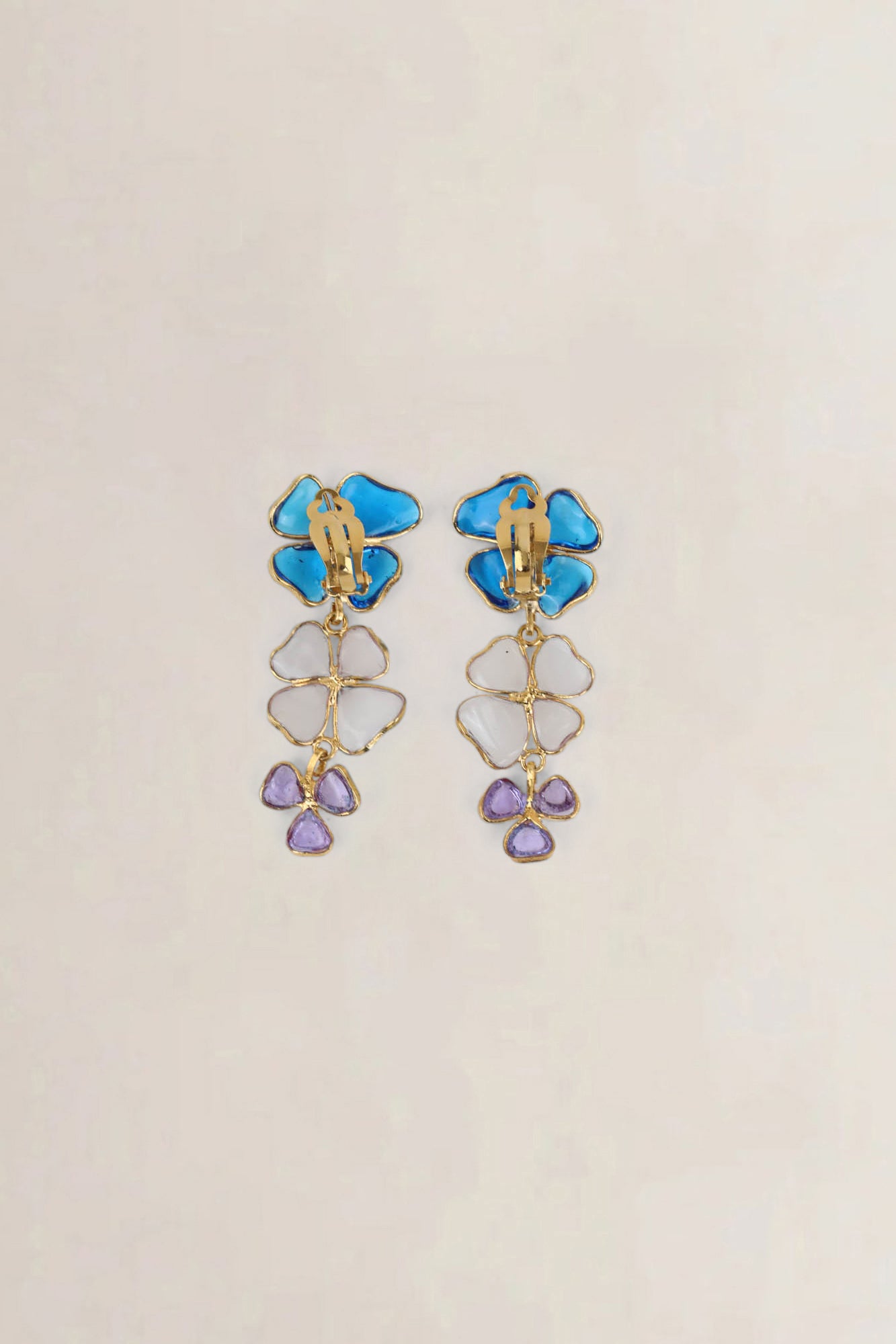 Blue/Transparent Clip-On Flower Earrings