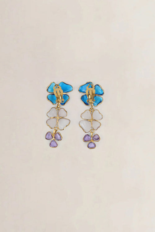 Blue/Transparent Clip-On Flower Earrings