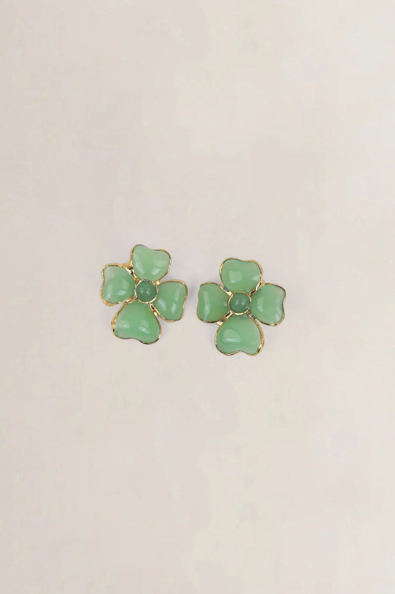 Green Flower Clip-On Earrings