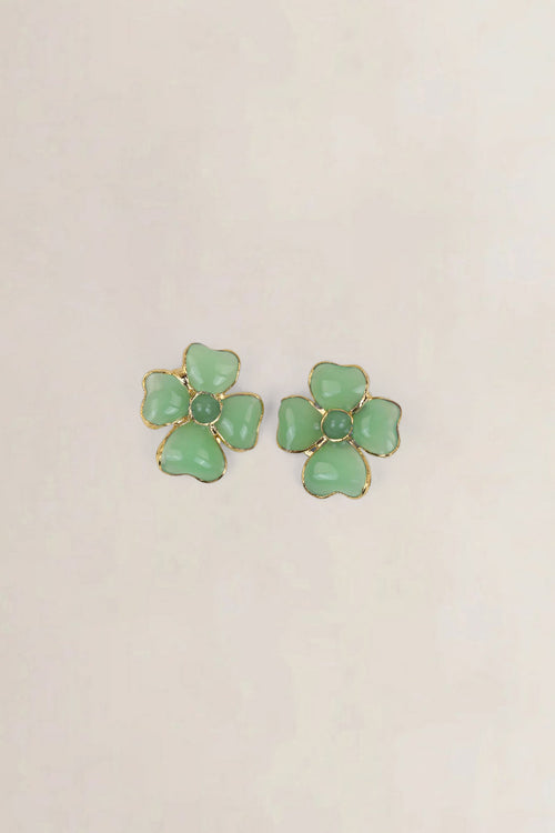 Green Flower Clip-On Earrings