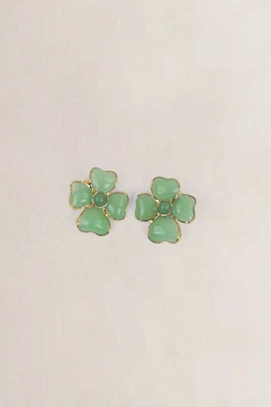 Green Flower Clip-On Earrings