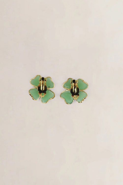 Green Flower Clip-On Earrings