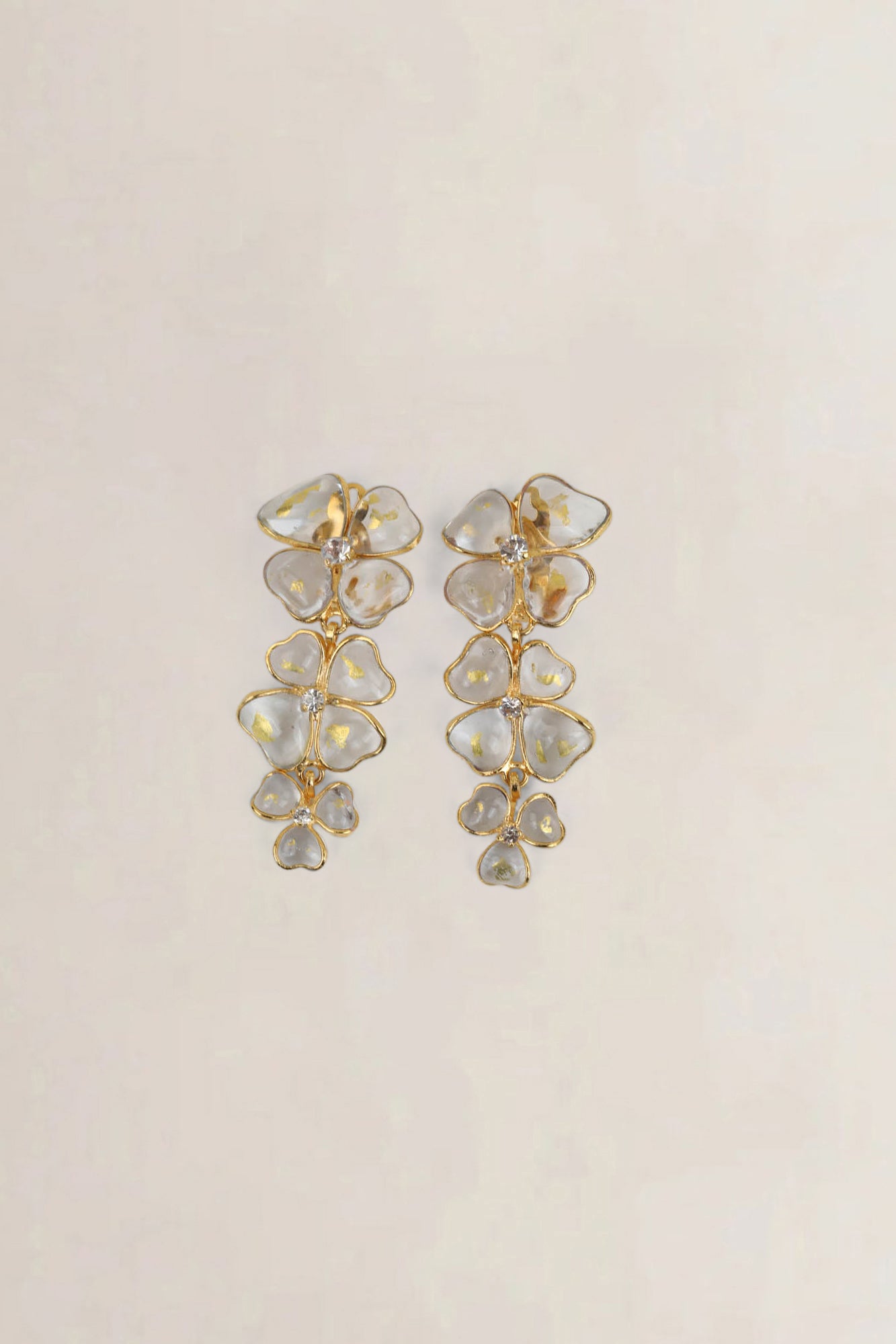Transparent Poured Glass Flower Clip-On Earrings