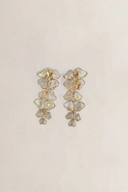 Transparent Poured Glass Flower Clip-On Earrings